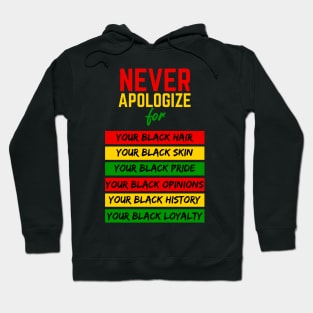 Never Apologize Black Pride, Skin, Hair Black History Month Hoodie